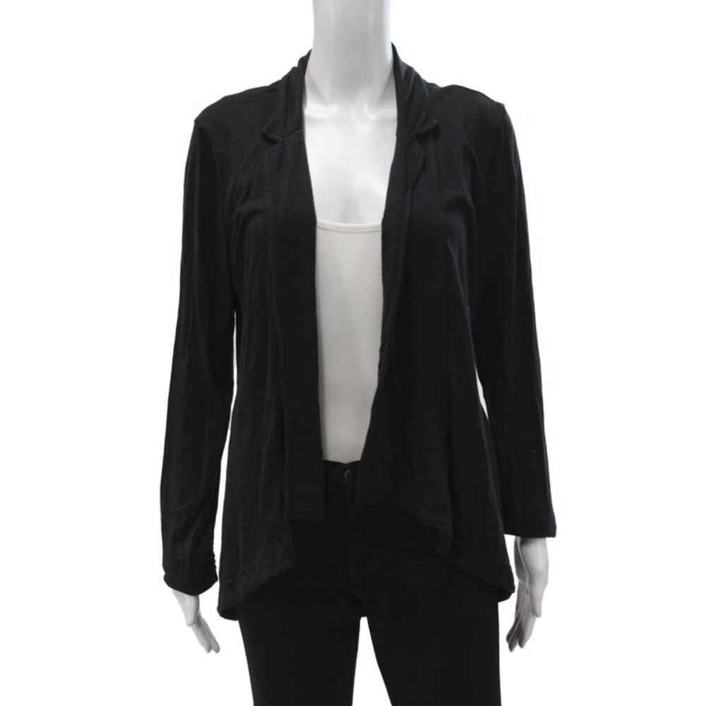 Splendid Women Cardigan Black Collared Long Sleeve Pima Cotton Size L